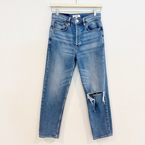 Re/Done Denim 70s Stove Pipe Button Fly Distressed Hole High Rise Jean Casual 27 - Picture 3 of 12